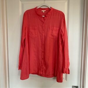 Eileen Fisher Organic Irish Linen Coral Button Down Shirt